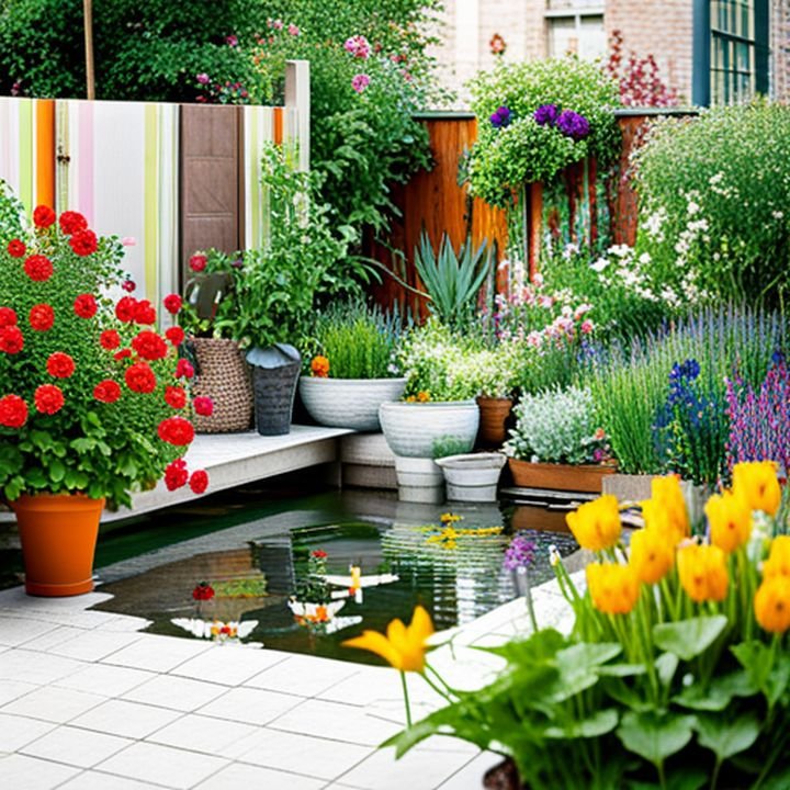 Un pequeño balcón lleno de coloridas plantas y flores