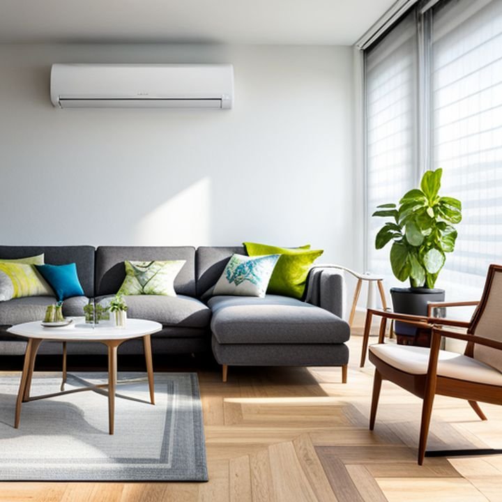 Una imagen de una moderna unidad de aire acondicionado instalada en una sala de estar